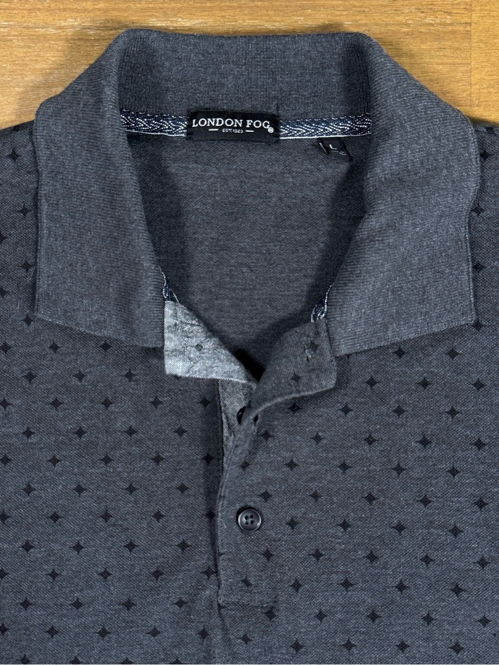 London Fog Men's Dark Gray Polo with Micro Diamond Print Size L